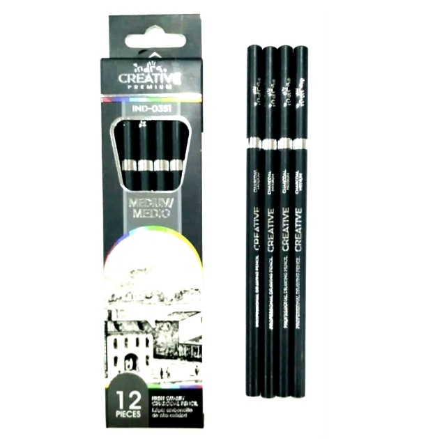 IND0351 SET12LAPIZ CARBONCILLO PROFESIONAL MEDIO MEDIO/MEDIUM INDRA CREATIVE $100.00