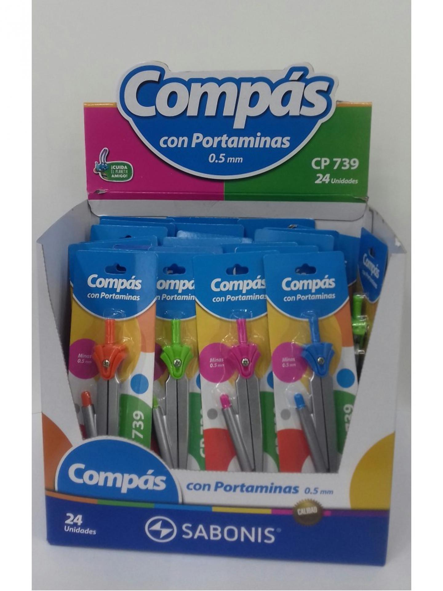 CP-739 CAJA CON 12 COMPAS DE METAL CON MINAS 0.5 MM