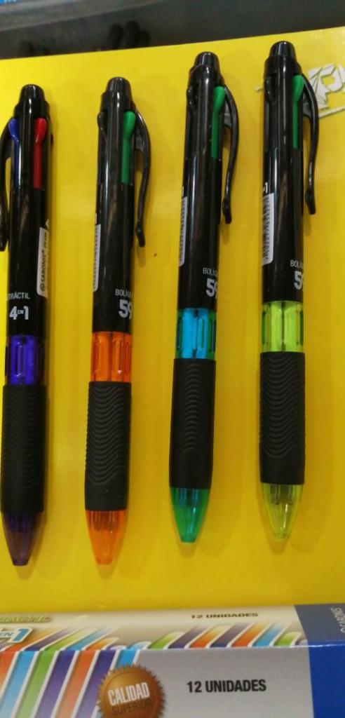 FB599 CAJA 12 PLUMAS RETRACTIL CON 4 TINTAS N, A, R, V.