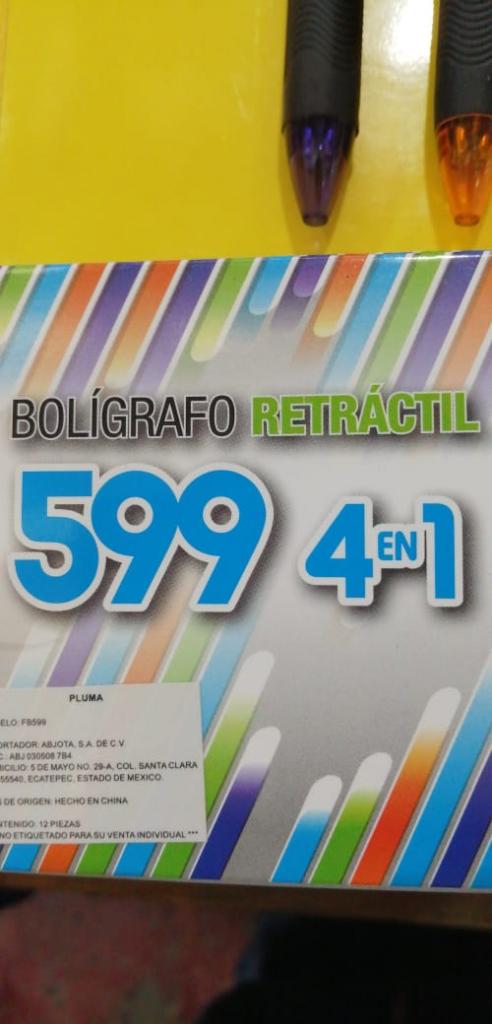 FB599 CAJA 12 PLUMAS RETRACTIL CON 4 TINTAS N, A, R, V.