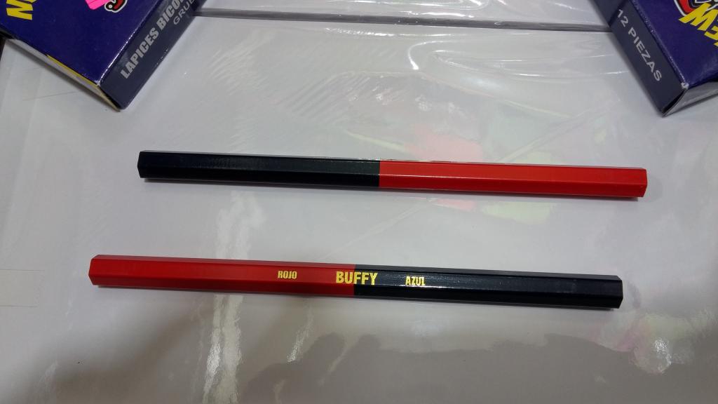 CAJA 12 BICOLOR GRUESO HEXAGONAL O TRIANGULAR MARCA BUFFY MANY.