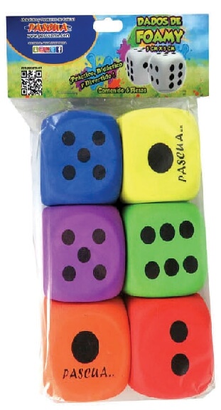 DADOS AL CATRE PERO BONITOS 6 DADOS DE 5X5 CENTÍMETROS MARCA PASCUA.