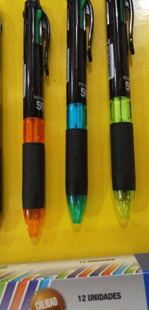 FB599 CAJA 12 PLUMAS RETRACTIL CON 4 TINTAS N, A, R, V.