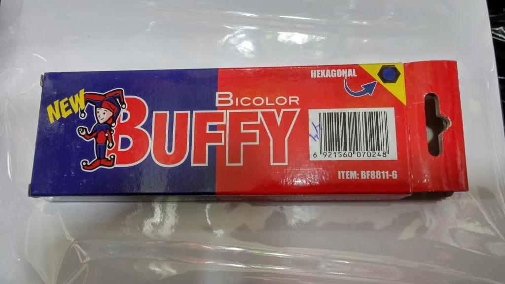 CAJA 12 BICOLOR GRUESO HEXAGONAL O TRIANGULAR MARCA BUFFY MANY.