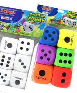BOLSA CON 4 DADOS DE FOMI DE 6.5X6.5 CENTÍMETROS.
