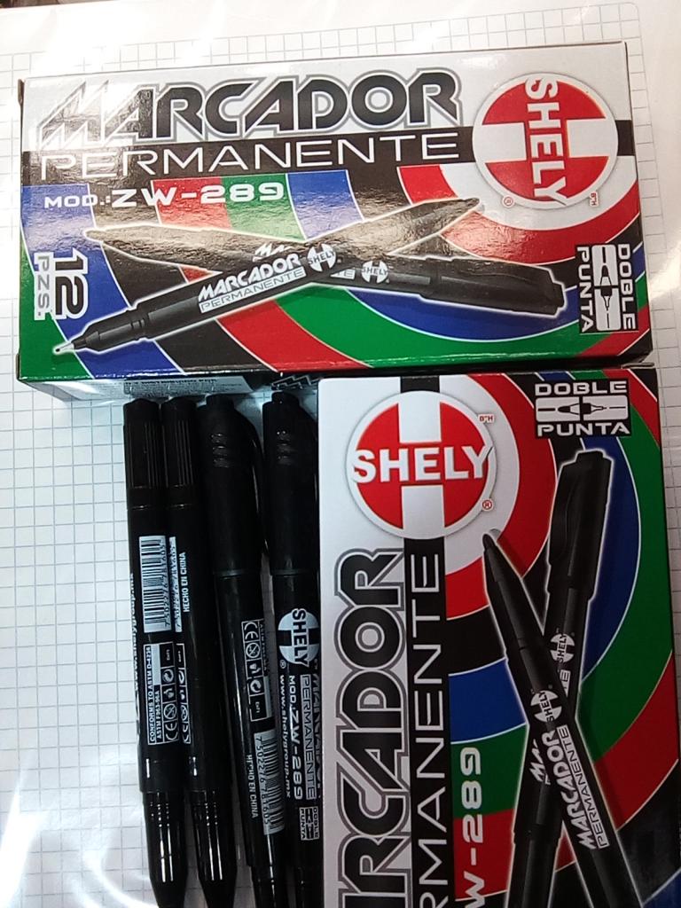 A40100 CAJA 12 MARCADOR PERMANENTE 2 PUNTAS SHELY 40012 $90.00