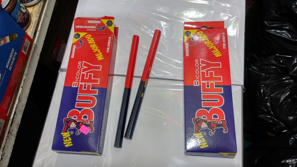 CAJA 12 BICOLOR GRUESO HEXAGONAL O TRIANGULAR MARCA BUFFY MANY.