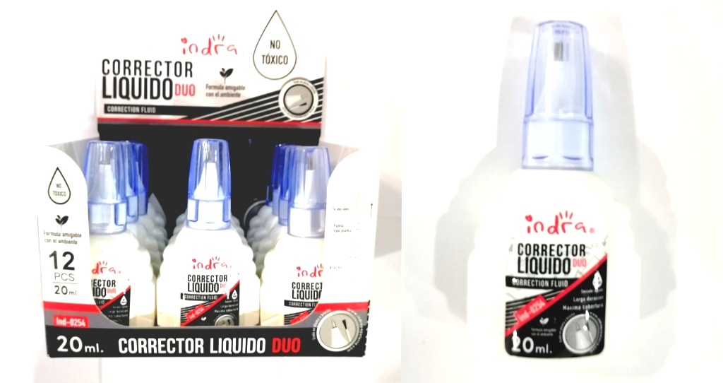 IND0254CORRECTORDUO LIQUIDO 20ML IND0254 MÍNIMO 12 PIEZAS 01062 $13.50 